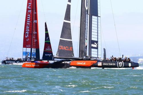 Oracle Team USA v Emirates Team New Zealand. America's Cup Day 5 San Francisco. Oracle Team USA leads Race 8 © Richard Gladwell www.photosport.co.nz